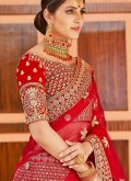 Red Velvet Embroidered Designer Lehenga Choli for Bridal - 2