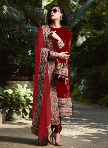 Red Velvet Embroidered Salwar Suit