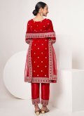 Red Velvet Embroidered Trendy Salwar Kameez for Ceremonial - 1