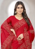 Red Vichitra Silk Embroidered Designer Saree - 1