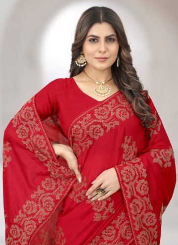 Red Vichitra Silk Embroidered Designer Saree