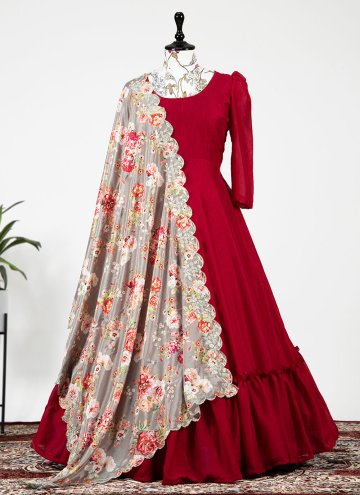 Red Vichitra Silk Plain Work Designer Gown for Cer