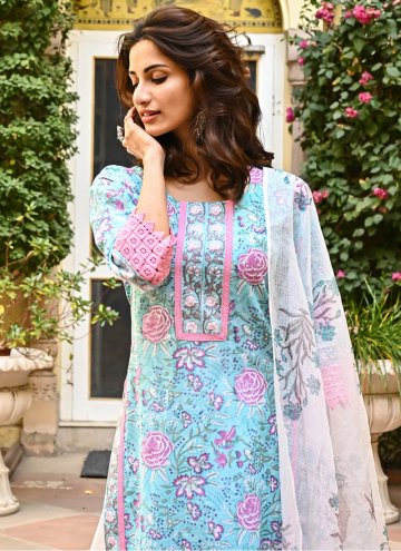 Remarkable Aqua Blue Cotton  Designer Trendy Salwar Kameez for Casual
