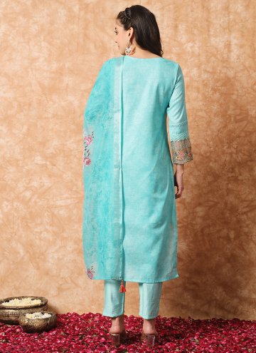 Remarkable Aqua Blue Cotton  Digital Print Salwar Suit