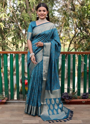 Remarkable Aqua Blue Patola Silk Woven Classic Designer Saree