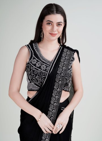 Remarkable Beads Satin Silk Black Trendy Saree
