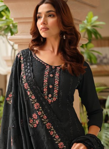 Remarkable Black Chinon Embroidered Salwar Suit for Ceremonial
