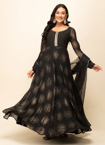 Remarkable Black Georgette Foil Print Gown
