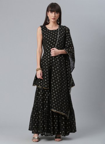 Remarkable Black Georgette Foil Print Salwar Suit