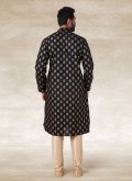 Remarkable Black Handloom Cotton Printed Kurta Pyjama for Engagement - 1