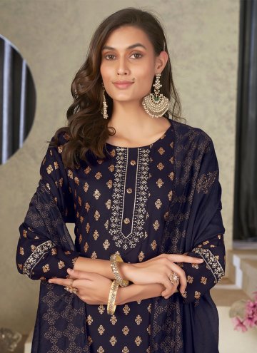 Remarkable Black Rayon Embroidered Salwar Suit
