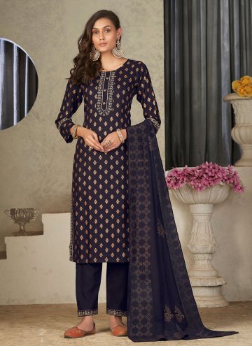 Remarkable Black Rayon Embroidered Salwar Suit
