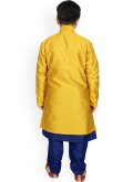 Remarkable Blue and Yellow Art Dupion Silk Fancy work Jacket Style - 2