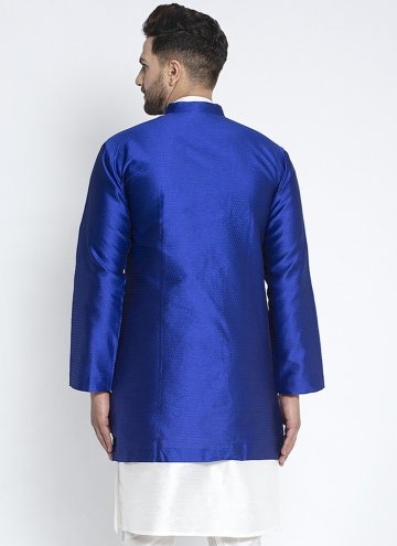 Remarkable Blue Art Dupion Silk Fancy work Jacket Style for Ceremonial