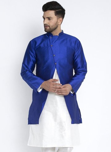 Remarkable Blue Art Dupion Silk Fancy work Jacket 