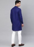 Remarkable Blue Blended Cotton Plain Work Kurta Pyjama - 1