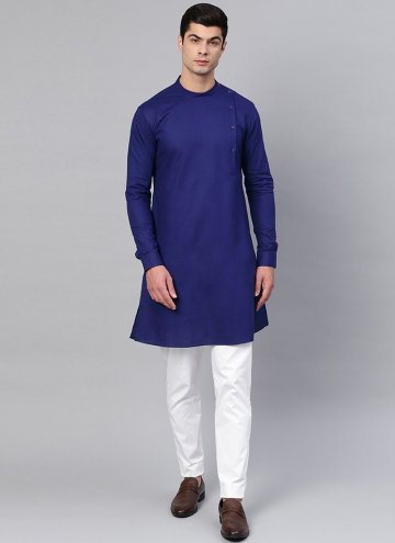 Remarkable Blue Blended Cotton Plain Work Kurta Pyjama