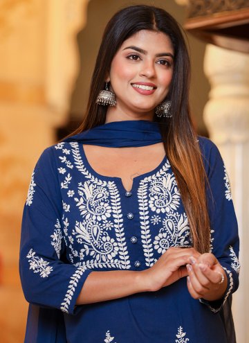 Remarkable Blue Cotton  Lucknowi Work Salwar Suit