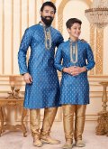 Remarkable Blue Jacquard Silk Booti Work Kurta Pyjama - 1