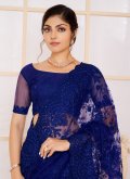 Remarkable Blue Net Embroidered Trendy Saree - 2