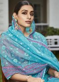 Remarkable Blue Organza Embroidered Trendy Saree - 1