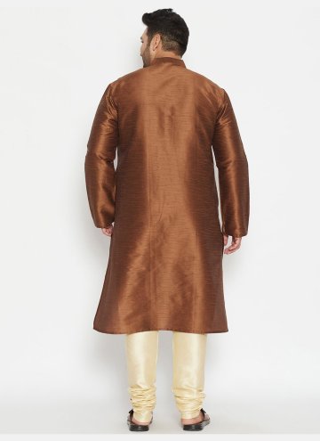 Remarkable Brown Art Dupion Silk Plain Work Kurta Pyjama