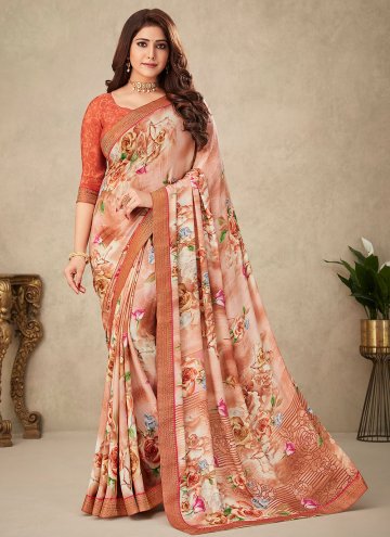Remarkable Brown Crepe Silk Floral Print Designer Saree for Casual