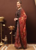 Remarkable Brown Silk Embroidered Palazzo Suit - 2
