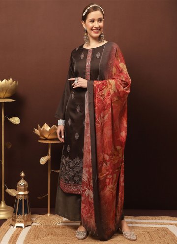 Remarkable Brown Silk Embroidered Palazzo Suit