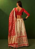 Remarkable Cream and Red Silk Embroidered A Line Lehenga Choli - 2