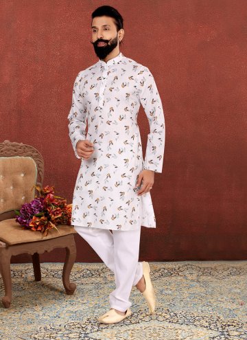 Remarkable Digital Print Cotton  Off White Kurta Pyjama