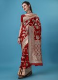 Remarkable Embroidered Banarasi Jacquard Maroon Designer Traditional Saree - 1