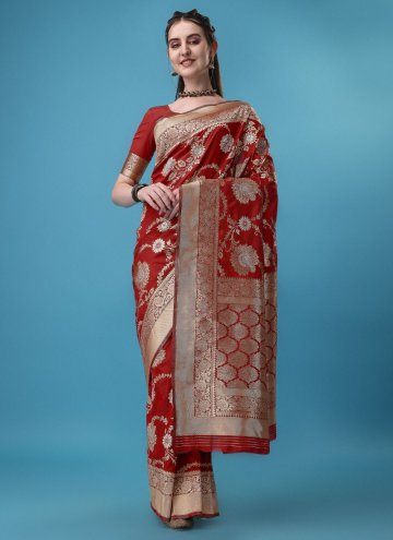 Remarkable Embroidered Banarasi Jacquard Maroon Designer Traditional Saree