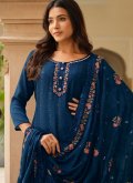 Remarkable Embroidered Chinon Blue Trendy Salwar Suit - 1