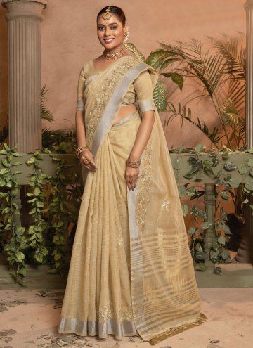 Remarkable Embroidered Cotton Silk Beige Classic D