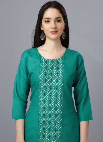 Remarkable Embroidered Cotton  Turquoise Casual Kurti