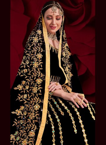Remarkable Embroidered Faux Georgette Black Designer Anarkali Salwar Kameez