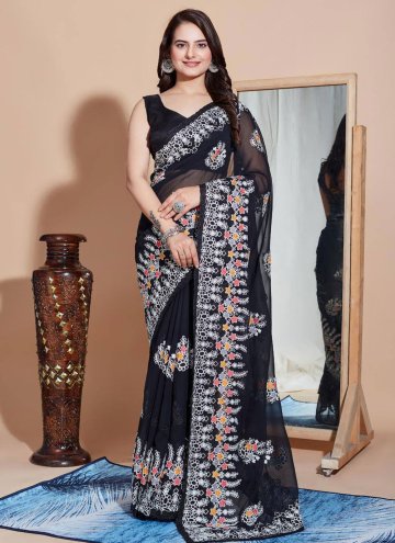 Remarkable Embroidered Georgette Black Contemporary Saree