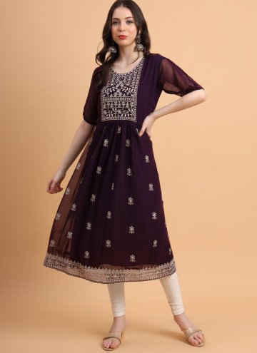 Remarkable Embroidered Georgette Wine Party Wear K