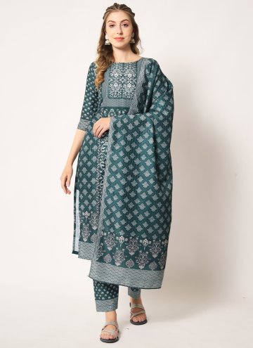 Remarkable Embroidered Muslin Sea Green Salwar Suit