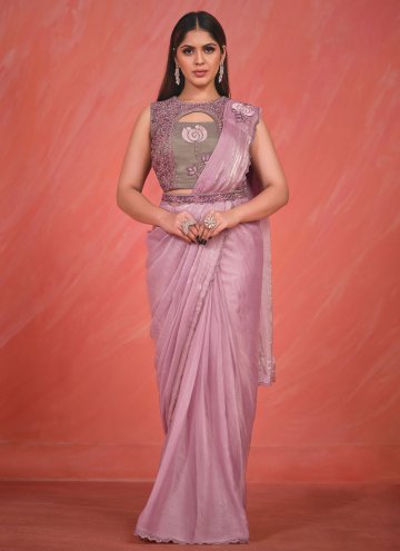 Remarkable Embroidered Satin Silk Pink Trendy Sare