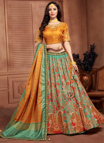 Remarkable Embroidered Silk Multi Colour A Line Le