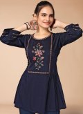 Remarkable Embroidered Viscose Navy Blue Party Wear Kurti - 2