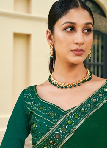 Remarkable Green Chiffon Satin Embroidered Designer Saree