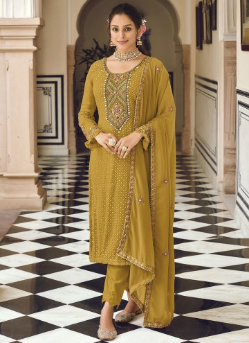 Remarkable Green Faux Georgette Embroidered Salwar