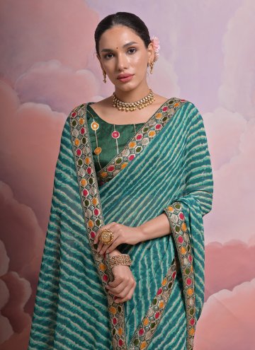 Remarkable Green Georgette Border Contemporary Saree for Ceremonial