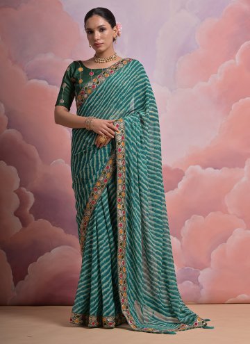 Remarkable Green Georgette Border Contemporary Saree for Ceremonial
