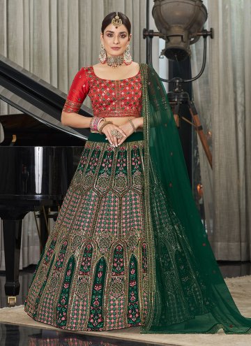 Remarkable Green Georgette Embroidered A Line Lehenga Choli
