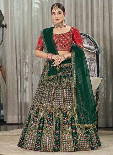 Remarkable Green Georgette Embroidered A Line Lehe