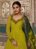 Remarkable Green Georgette Embroidered Designer Gown for Engagement - 1
